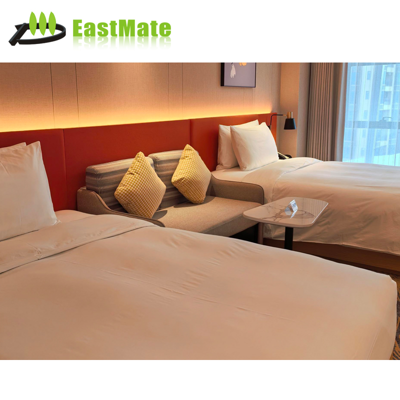 Complete Hotel Standard Twin Room Furniture Set with 2 Beds, Nightstands, Desk, and Sofa