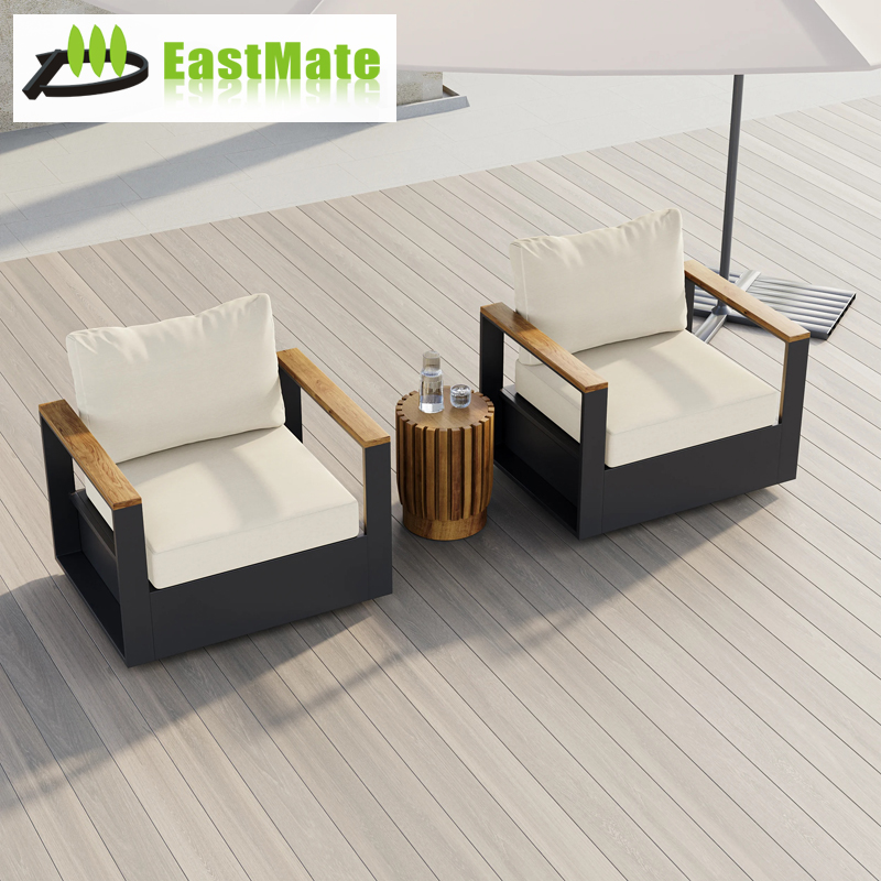 Outdoor Leisure Chair and Table Set Aluminum Teak Wood All-Weather Patio Furniture for Garden Hotel