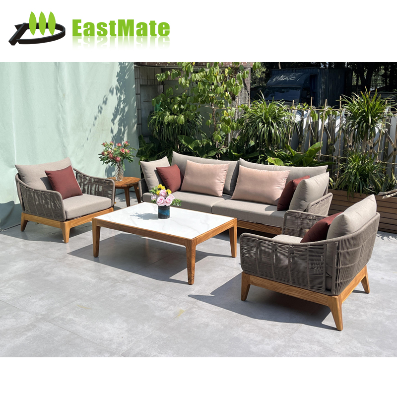 Hotel Outdoor Teak Sofa Set Package, One Table Two Chairs or Three Pieces Set, Balcony Small Space Outdoor Furniture
