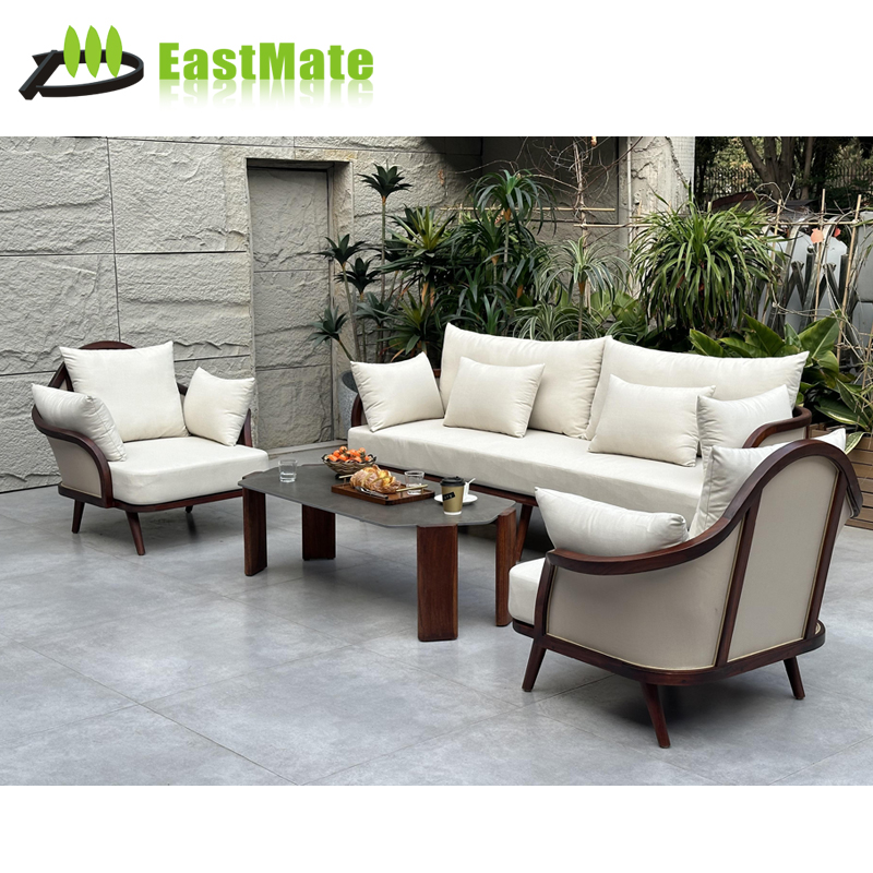 Resort Hotel Outdoor Teak Sofa, Teak Frame with Dark Color Cushion, Outdoor Weather Resistant Furniture