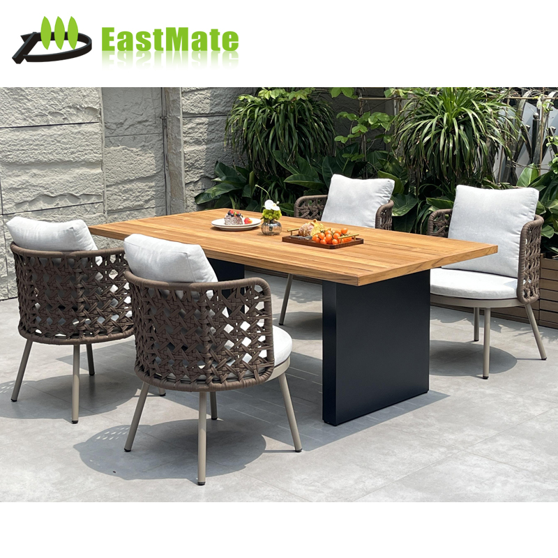 High-End Outdoor Teak Aluminum Restaurant Set, Aluminum Load-Bearing Frame, Solid Teak Decoration, Five-Star Hotel Outdoor Reception Area