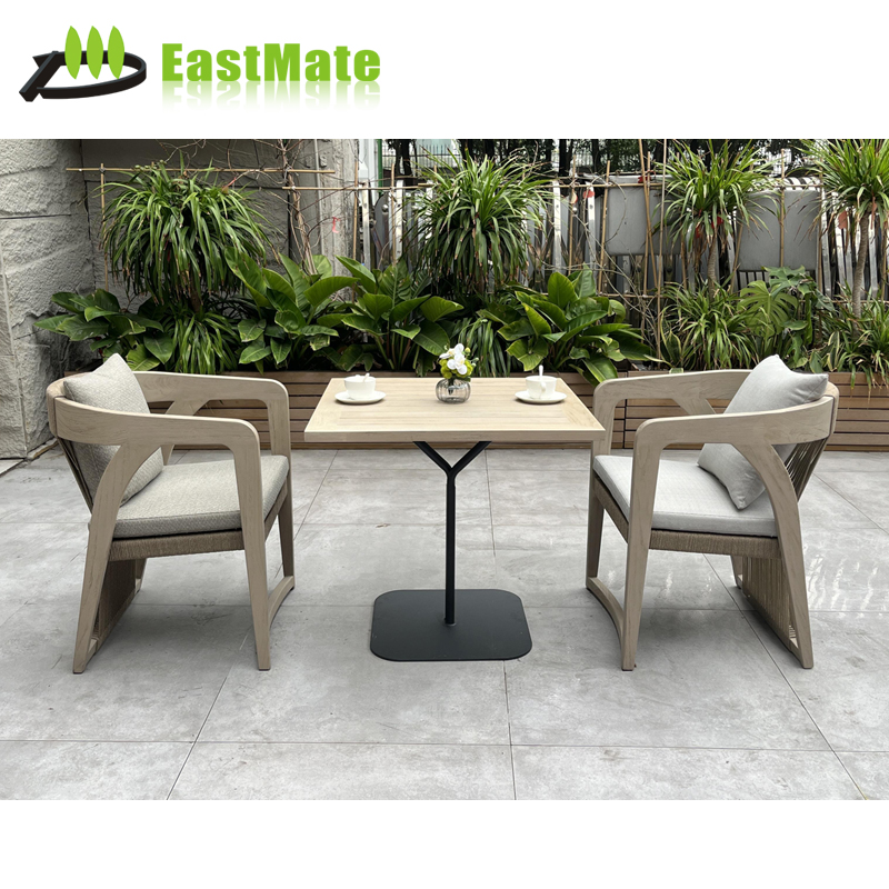 Commercial Outdoor Teak Aluminum Rattan Dining Set Custom, Any Size Teak Top, Optional Aluminum Color, Hotel Project Direct Supply