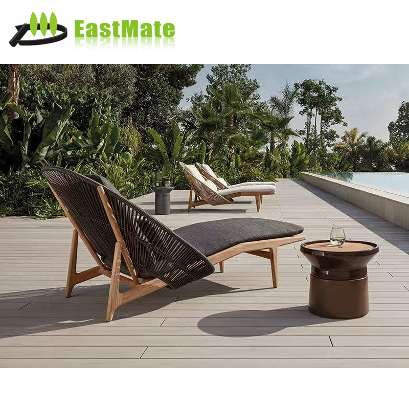 Luxury Teak Rattan Outdoor Lounge Chair, Imported Solid Teak Frame, Handwoven Rattan Seat, Five-Star Hotel Beach Lounge Chair