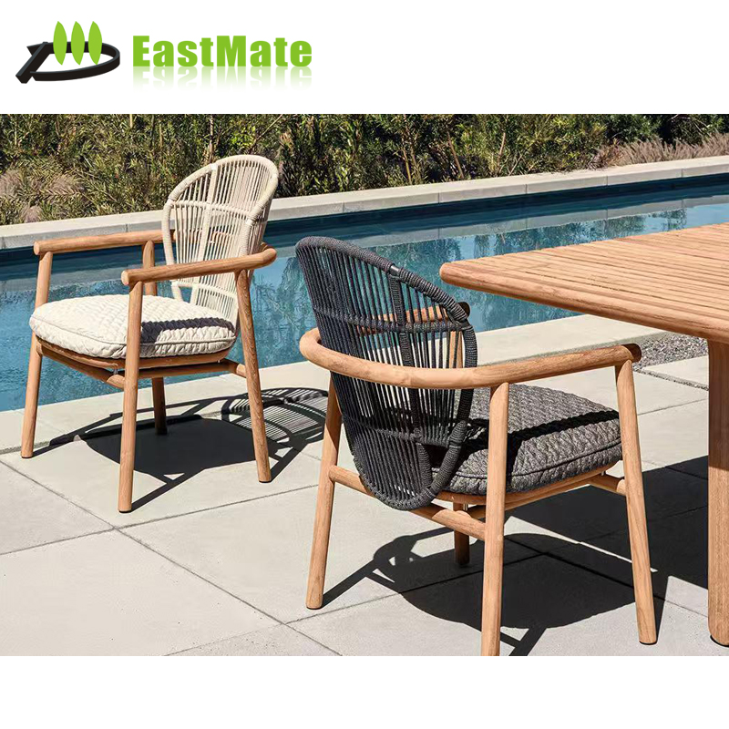 Teak Rattan Outdoor Leisure Chair, Imported Solid Teak Frame, PE Rattan Seat, Waterproof Sunproof, Hotel Garden Balcony Chair