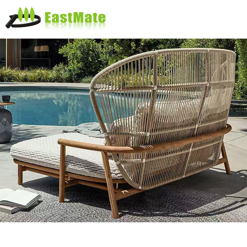 Teak Rattan Leisure Chair with Cushion, Removable Washable Fabric Cushion, Solid Teak Frame, Hotel Villa Garden Lounge Area