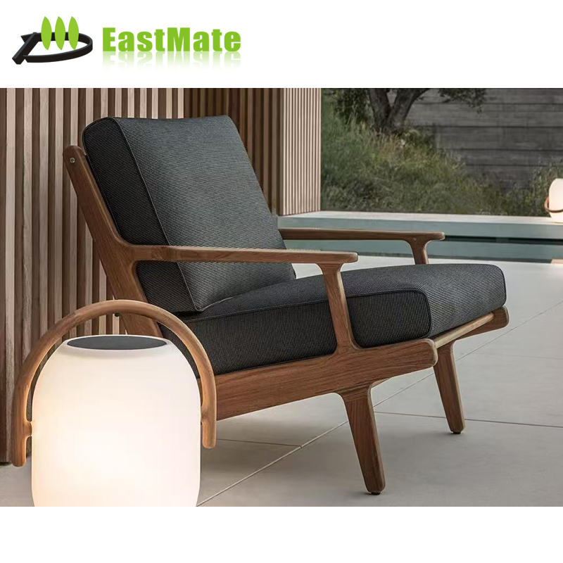 Outdoor Teak Leisure Chair, Solid Teak Frame, Ergonomic Curved Backrest, Hotel Poolside Resort Garden Balcony Furniture