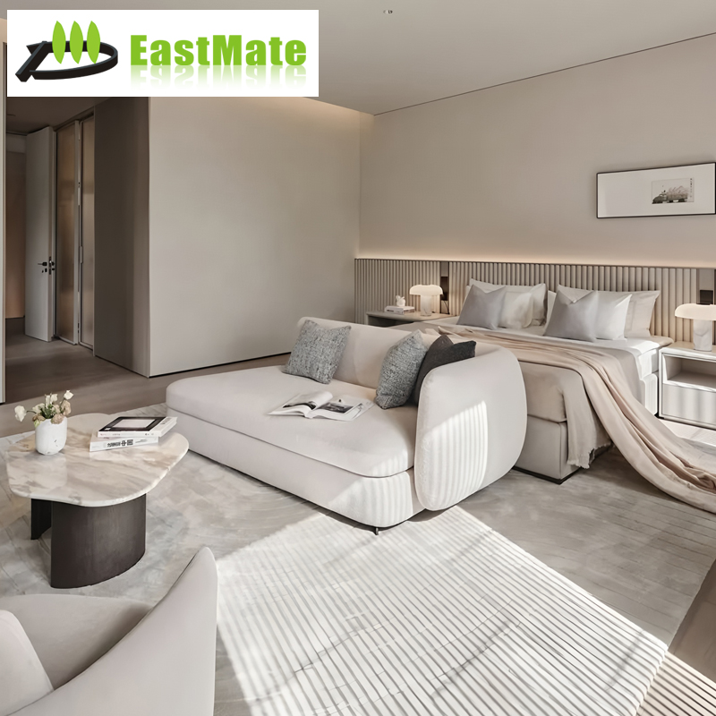 High-End Large Flat Modern Minimalist Villa Whole House Furniture, Italian Minimalist Living Room Corner Sofa, Master Bedroom Upholstered Bed, Dining Solid Wood Table, One-Stop Package