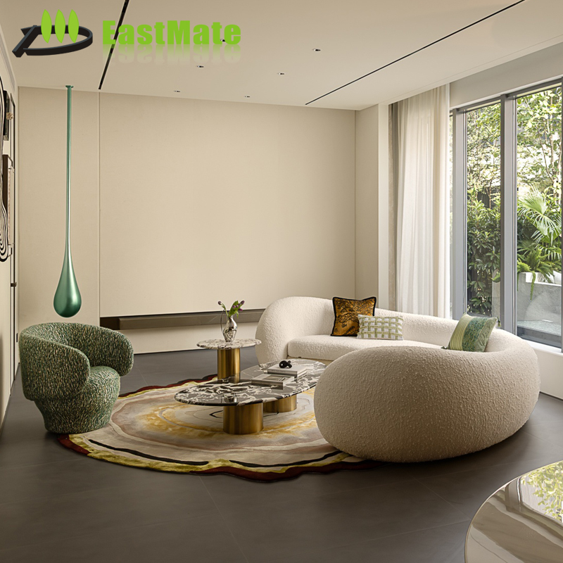 Villa Living Room Sofa Set, Italian Light Luxury Corner Leather Sofa, with Marble Coffee Table, High-End Villa Furniture