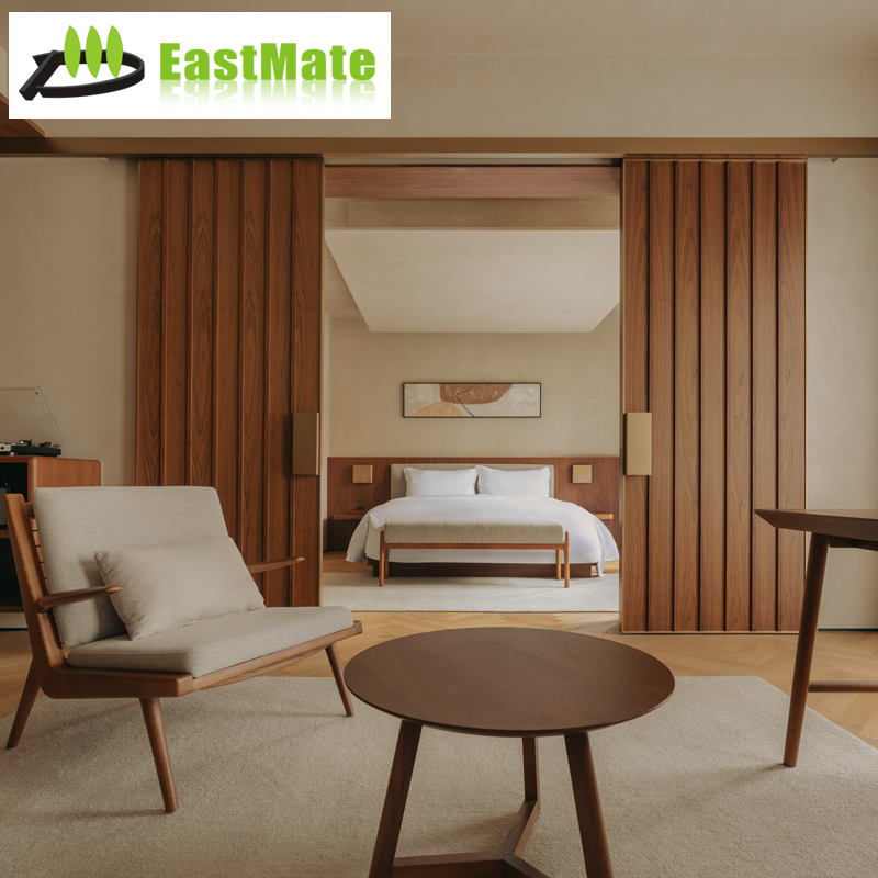 Luxury Hotel Suite Solid Wood Furniture Custom, Whole Guest Room Furniture, Solid Wood Bed Nightstand Wardrobe TV Stand, Complete Solution